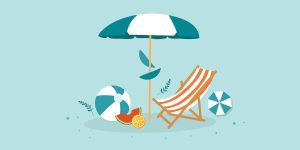 Illustrazione estiva con spiaggia tropicale