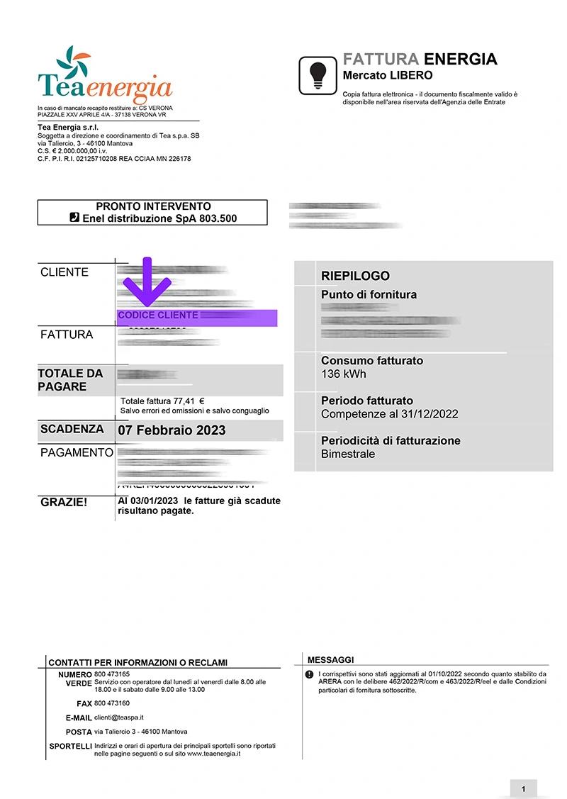 Esempio di Fattura Per Codice Cliente